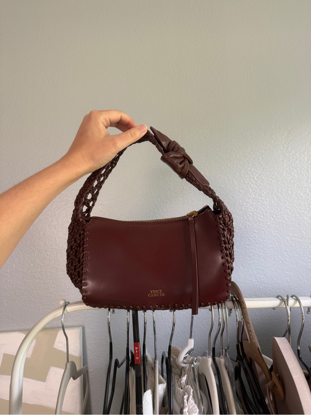 Vince Camuto Sandalwood Brown Woven-Handle Shoulder Bag Halia